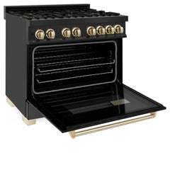ZLINE Autograph Edition 36" 4.6 cu. ft. Dual Fuel Range with Gas Stove and Electric Oven in Black Stainless Steel with Accents - RABZ-36 - The Home Selection