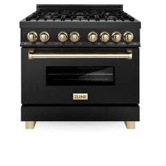 ZLINE Autograph Edition 36" 4.6 cu. ft. Dual Fuel Range with Gas Stove and Electric Oven in Black Stainless Steel with Accents - RABZ-36 - The Home Selection