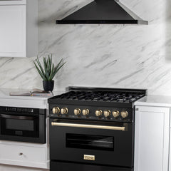 ZLINE Autograph Edition 36" 4.6 cu. ft. Dual Fuel Range with Gas Stove and Electric Oven in Black Stainless Steel with Accents - RABZ-36 - The Home Selection
