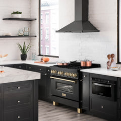 ZLINE Autograph Edition 36" 4.6 cu. ft. Dual Fuel Range with Gas Stove and Electric Oven in Black Stainless Steel with Accents - RABZ-36 - The Home Selection