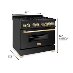 ZLINE Autograph Edition 36" 4.6 cu. ft. Dual Fuel Range with Gas Stove and Electric Oven in Black Stainless Steel with Accents - RABZ-36 - The Home Selection