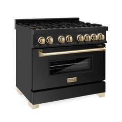 ZLINE Autograph Edition 36" 4.6 cu. ft. Dual Fuel Range with Gas Stove and Electric Oven in Black Stainless Steel with Accents - RABZ-36 - The Home Selection