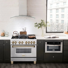 ZLINE Autograph Edition 36" 4.6 cu. ft. Dual Fuel Range with Gas Stove and Electric Oven in Stainless Steel with Accents - RAZ-36 - The Home Selection
