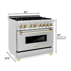 ZLINE Autograph Edition 36" 4.6 cu. ft. Dual Fuel Range with Gas Stove and Electric Oven in Stainless Steel with Accents - RAZ-36 - The Home Selection