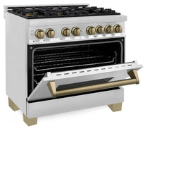 ZLINE Autograph Edition 36" 4.6 cu. ft. Dual Fuel Range with Gas Stove and Electric Oven in Stainless Steel with Accents - RAZ-36 - The Home Selection