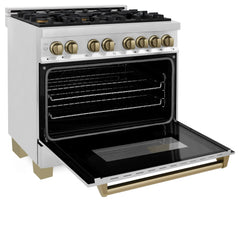 ZLINE Autograph Edition 36" 4.6 cu. ft. Dual Fuel Range with Gas Stove and Electric Oven in Stainless Steel with Accents - RAZ-36 - The Home Selection