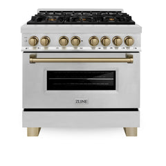 ZLINE Autograph Edition 36" 4.6 cu. ft. Dual Fuel Range with Gas Stove and Electric Oven in Stainless Steel with Accents - RAZ-36 - The Home Selection
