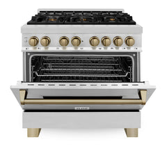 ZLINE Autograph Edition 36" 4.6 cu. ft. Dual Fuel Range with Gas Stove and Electric Oven in Stainless Steel with Accents - RAZ-36 - The Home Selection
