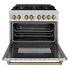 ZLINE Autograph Edition 36" 4.6 cu. ft. Dual Fuel Range with Gas Stove and Electric Oven in Stainless Steel with Accents - RAZ-36 - The Home Selection