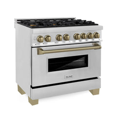 ZLINE Autograph Edition 36" 4.6 cu. ft. Dual Fuel Range with Gas Stove and Electric Oven in Stainless Steel with Accents - RAZ-36 - The Home Selection