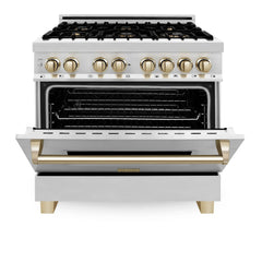 ZLINE Autograph Edition 36" 4.6 cu. ft. Dual Fuel Range with Gas Stove and Electric Oven in Stainless Steel with Accents - RAZ-36 - The Home Selection