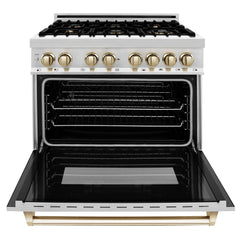 ZLINE Autograph Edition 36" 4.6 cu. ft. Dual Fuel Range with Gas Stove and Electric Oven in Stainless Steel with Accents - RAZ-36 - The Home Selection