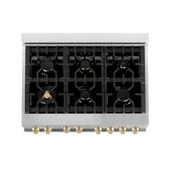 ZLINE Autograph Edition 36" 4.6 cu. ft. Dual Fuel Range with Gas Stove and Electric Oven in Stainless Steel with Accents - RAZ-36 - The Home Selection
