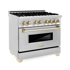 ZLINE Autograph Edition 36" 4.6 cu. ft. Dual Fuel Range with Gas Stove and Electric Oven in Stainless Steel with Accents - RAZ-36 - The Home Selection