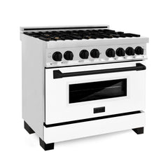 ZLINE Autograph Edition 36" 4.6 cu. ft. Dual Fuel Range with Gas Stove and Electric Oven in Stainless Steel with White Matte Door and Accents - RAZ-WM-36 - The Home Selection