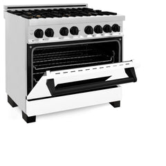 ZLINE Autograph Edition 36" 4.6 cu. ft. Dual Fuel Range with Gas Stove and Electric Oven in Stainless Steel with White Matte Door and Accents - RAZ-WM-36 - The Home Selection