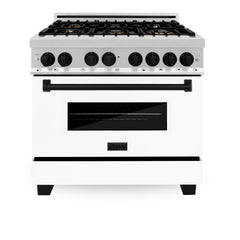 ZLINE Autograph Edition 36" 4.6 cu. ft. Dual Fuel Range with Gas Stove and Electric Oven in Stainless Steel with White Matte Door and Accents - RAZ-WM-36 - The Home Selection