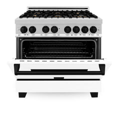 ZLINE Autograph Edition 36" 4.6 cu. ft. Dual Fuel Range with Gas Stove and Electric Oven in Stainless Steel with White Matte Door and Accents - RAZ-WM-36 - The Home Selection