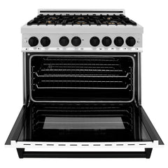 ZLINE Autograph Edition 36" 4.6 cu. ft. Dual Fuel Range with Gas Stove and Electric Oven in Stainless Steel with White Matte Door and Accents - RAZ-WM-36 - The Home Selection