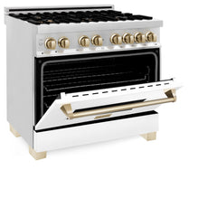 ZLINE Autograph Edition 36" 4.6 cu. ft. Dual Fuel Range with Gas Stove and Electric Oven in Stainless Steel with White Matte Door and Accents - RAZ-WM-36 - The Home Selection