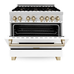 ZLINE Autograph Edition 36" 4.6 cu. ft. Dual Fuel Range with Gas Stove and Electric Oven in Stainless Steel with White Matte Door and Accents - RAZ-WM-36 - The Home Selection