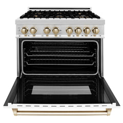 ZLINE Autograph Edition 36" 4.6 cu. ft. Dual Fuel Range with Gas Stove and Electric Oven in Stainless Steel with White Matte Door and Accents - RAZ-WM-36 - The Home Selection