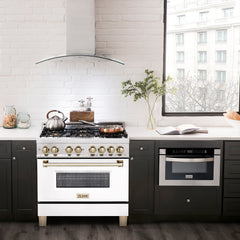 ZLINE Autograph Edition 36" 4.6 cu. ft. Dual Fuel Range with Gas Stove and Electric Oven in Stainless Steel with White Matte Door and Accents - RAZ-WM-36 - The Home Selection