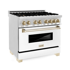 ZLINE Autograph Edition 36" 4.6 cu. ft. Dual Fuel Range with Gas Stove and Electric Oven in Stainless Steel with White Matte Door and Accents - RAZ-WM-36 - The Home Selection