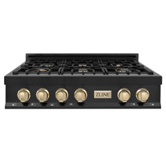 ZLINE Autograph Edition 36" Porcelain Rangetop with 6 Gas Burners in Black Stainless Steel with Accents - RTBZ-36 - The Home Selection