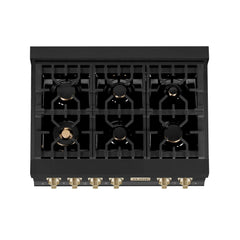 ZLINE Autograph Edition 36" Porcelain Rangetop with 6 Gas Burners in Black Stainless Steel with Accents - RTBZ-36 - The Home Selection