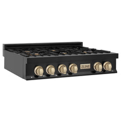 ZLINE Autograph Edition 36" Porcelain Rangetop with 6 Gas Burners in Black Stainless Steel with Accents - RTBZ-36 - The Home Selection