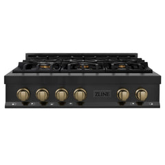 ZLINE Autograph Edition 36" Porcelain Rangetop with 6 Gas Burners in Black Stainless Steel with Accents - RTBZ-36 - The Home Selection