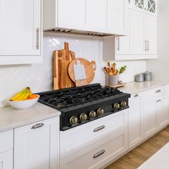 ZLINE Autograph Edition 36" Porcelain Rangetop with 6 Gas Burners in Black Stainless Steel with Accents - RTBZ-36 - The Home Selection