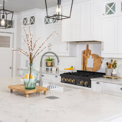 ZLINE Autograph Edition 36" Porcelain Rangetop with 6 Gas Burners in Black Stainless Steel with Accents - RTBZ-36 - The Home Selection