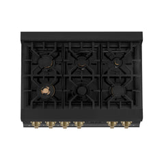ZLINE Autograph Edition 36" Porcelain Rangetop with 6 Gas Burners in Black Stainless Steel with Accents - RTBZ-36 - The Home Selection