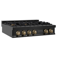 ZLINE Autograph Edition 36" Porcelain Rangetop with 6 Gas Burners in Black Stainless Steel with Accents - RTBZ-36 - The Home Selection