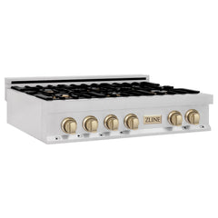 ZLINE Autograph Edition 36" Porcelain Rangetop with 6 Gas Burners in DuraSnow® Stainless Steel with Accents - RTSZ-36 - The Home Selection