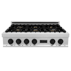 ZLINE Autograph Edition 36" Porcelain Rangetop with 6 Gas Burners in DuraSnow® Stainless Steel with Accents - RTSZ-36 - The Home Selection