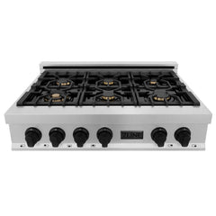 ZLINE Autograph Edition 36" Porcelain Rangetop with 6 Gas Burners in DuraSnow® Stainless Steel with Accents - RTSZ-36 - The Home Selection