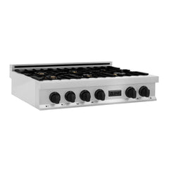 ZLINE Autograph Edition 36" Porcelain Rangetop with 6 Gas Burners in DuraSnow® Stainless Steel with Accents - RTSZ-36 - The Home Selection