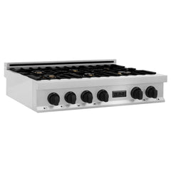 ZLINE Autograph Edition 36" Porcelain Rangetop with 6 Gas Burners in DuraSnow® Stainless Steel with Accents - RTSZ-36 - The Home Selection