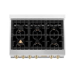 ZLINE Autograph Edition 36" Porcelain Rangetop with 6 Gas Burners in Stainless Steel with Accents - RTZ-36 - The Home Selection