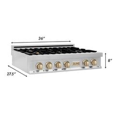 ZLINE Autograph Edition 36" Porcelain Rangetop with 6 Gas Burners in Stainless Steel with Accents - RTZ-36 - The Home Selection