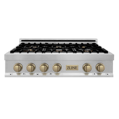 ZLINE Autograph Edition 36" Porcelain Rangetop with 6 Gas Burners in Stainless Steel with Accents - RTZ-36 - The Home Selection