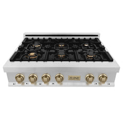 ZLINE Autograph Edition 36" Porcelain Rangetop with 6 Gas Burners in Stainless Steel with Accents - RTZ-36 - The Home Selection