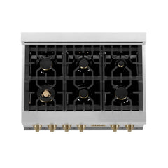 ZLINE Autograph Edition 36" Porcelain Rangetop with 6 Gas Burners in Stainless Steel with Accents - RTZ-36 - The Home Selection
