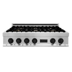 ZLINE Autograph Edition 36" Porcelain Rangetop with 6 Gas Burners in Stainless Steel with Accents - RTZ-36 - The Home Selection