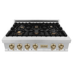 ZLINE Autograph Edition 36" Porcelain Rangetop with 6 Gas Burners in Stainless Steel with Accents - RTZ-36 - The Home Selection