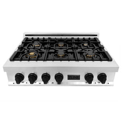 ZLINE Autograph Edition 36" Porcelain Rangetop with 6 Gas Burners in Stainless Steel with Accents - RTZ-36 - The Home Selection
