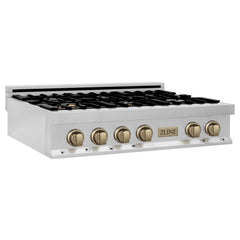 ZLINE Autograph Edition 36" Porcelain Rangetop with 6 Gas Burners in Stainless Steel with Accents - RTZ-36 - The Home Selection